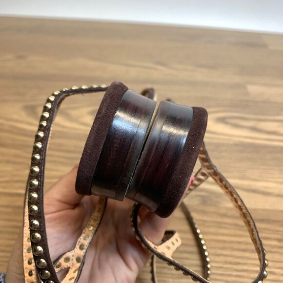 Sergio Rossi Womens Studded Strappy Open Toe Ankle Wrap Sandals Brown Size 38.5 - Picture 6 of 11